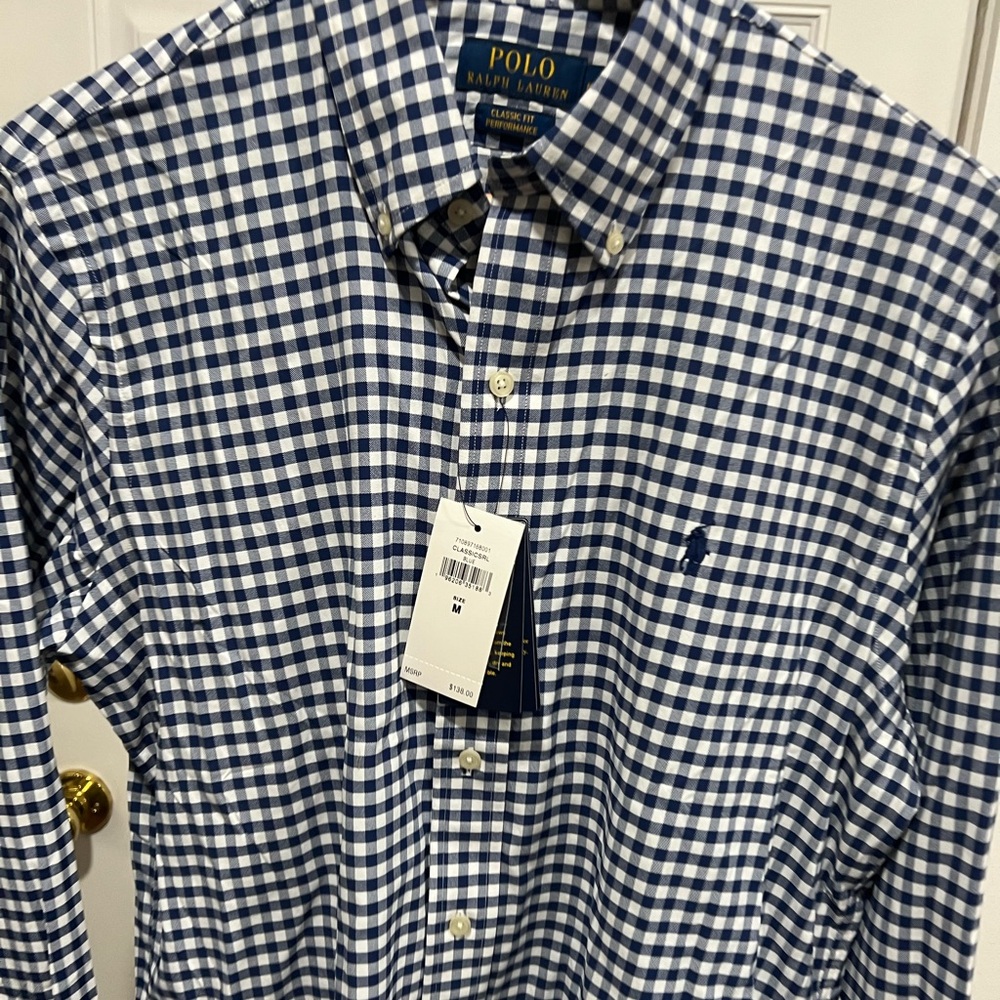 Mens Polo Ralph Lauren Gingham Classic Fit Performance Wicking Button Shirt M